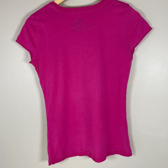 HOLLISTER Pink “Mumbai Travel Co” Fitted Cotton Lg Short Sleeve T Shirt y2k - Picture 2 of 6